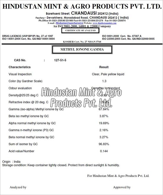 Certificate of Analysis Skatole,6 Methyl Cumarin,Ionone Beta Etc.
