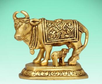 Brass Cow and Calf Statue