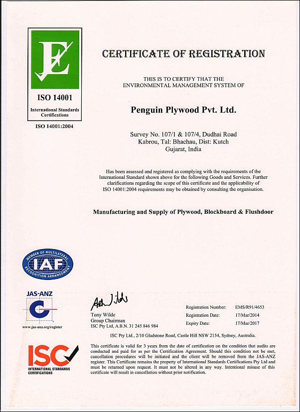 Certificate of ISO:14001