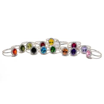 Sterling Silver Oval Shape Gemstone Rings