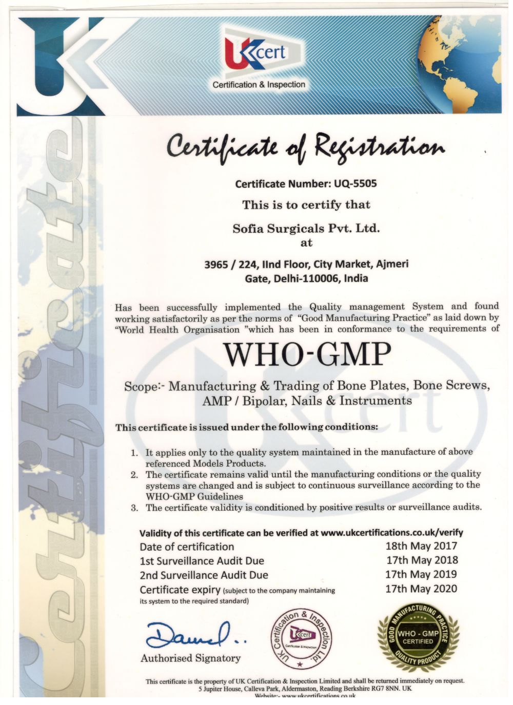 WHO-GMP Certificate