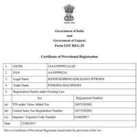 Government Certificate of Provisional Registration