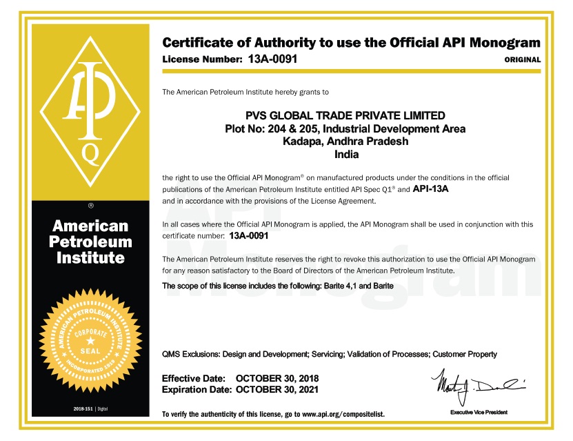 API Certificate 13A-0091