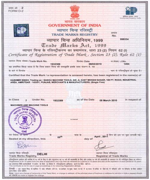 Certificate of Registration of Trade Mark