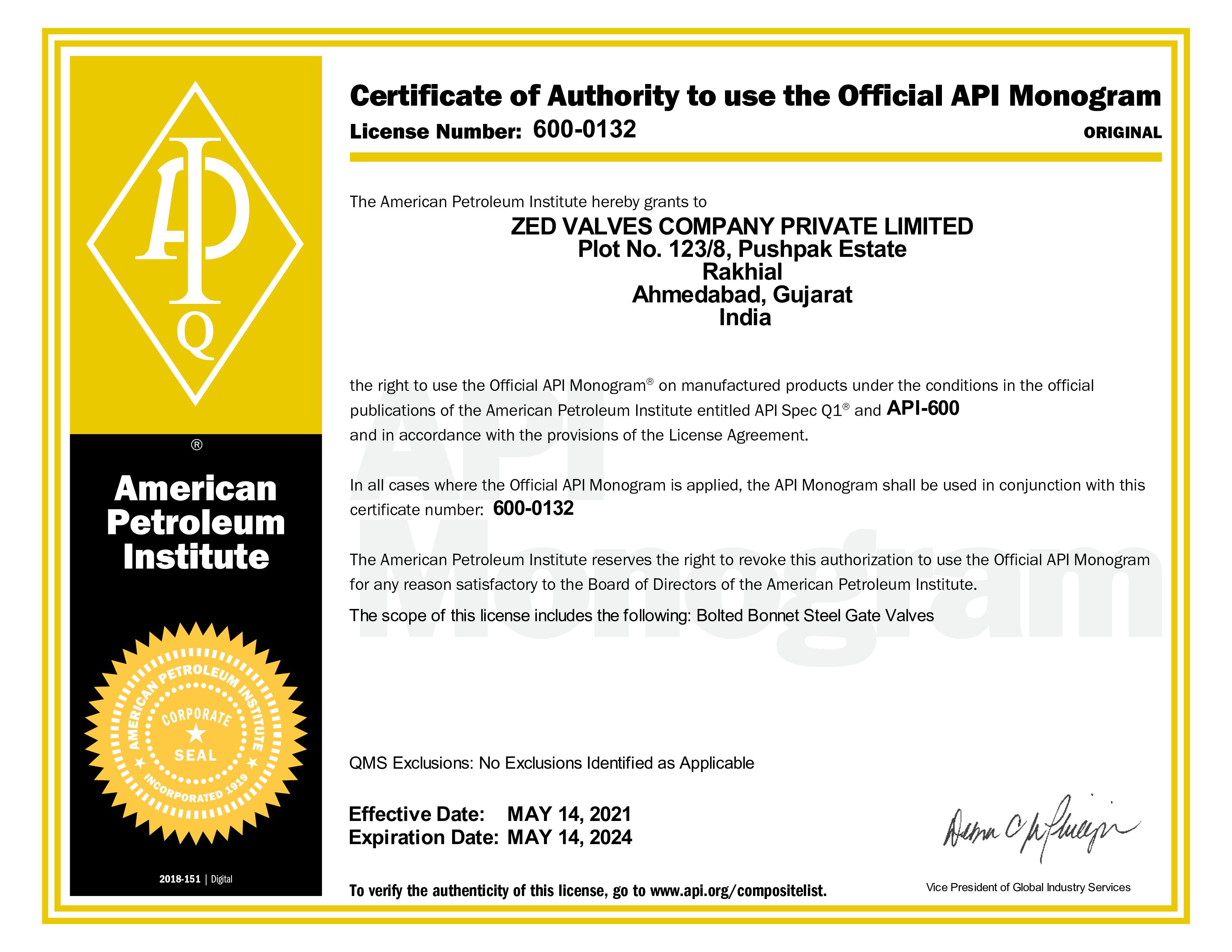 API-600 Certificate