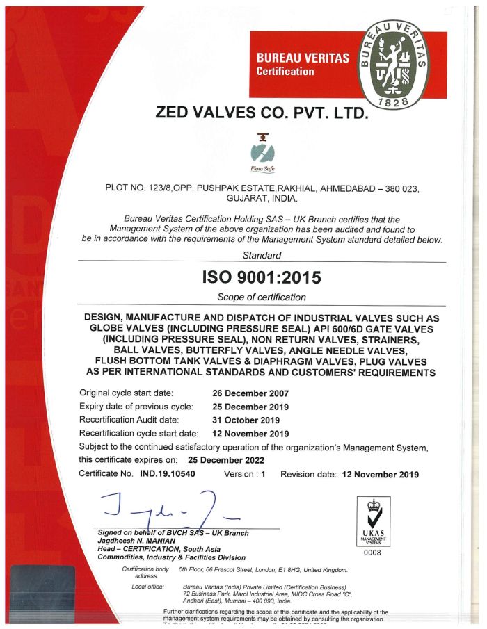 ISO 9001 -2015 Certificate