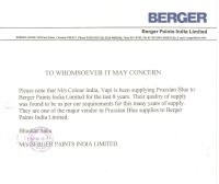 Berger Appreciation Certificate