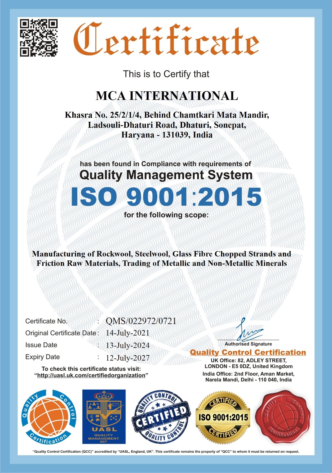 ISO Certificate