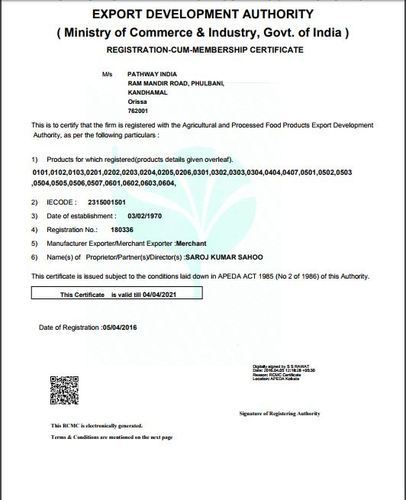 APEDA Certificate