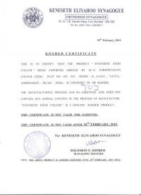 Certificate of Kosher