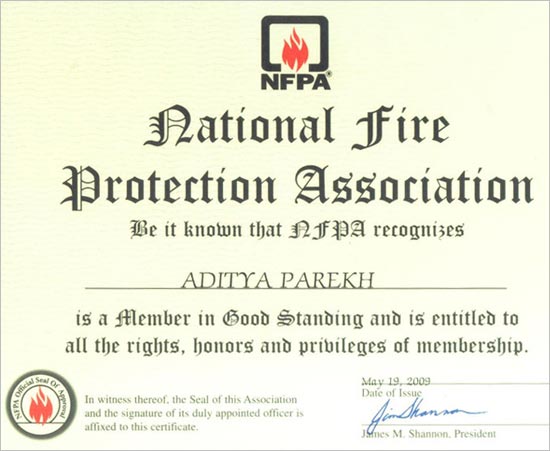 NFPA Certificate