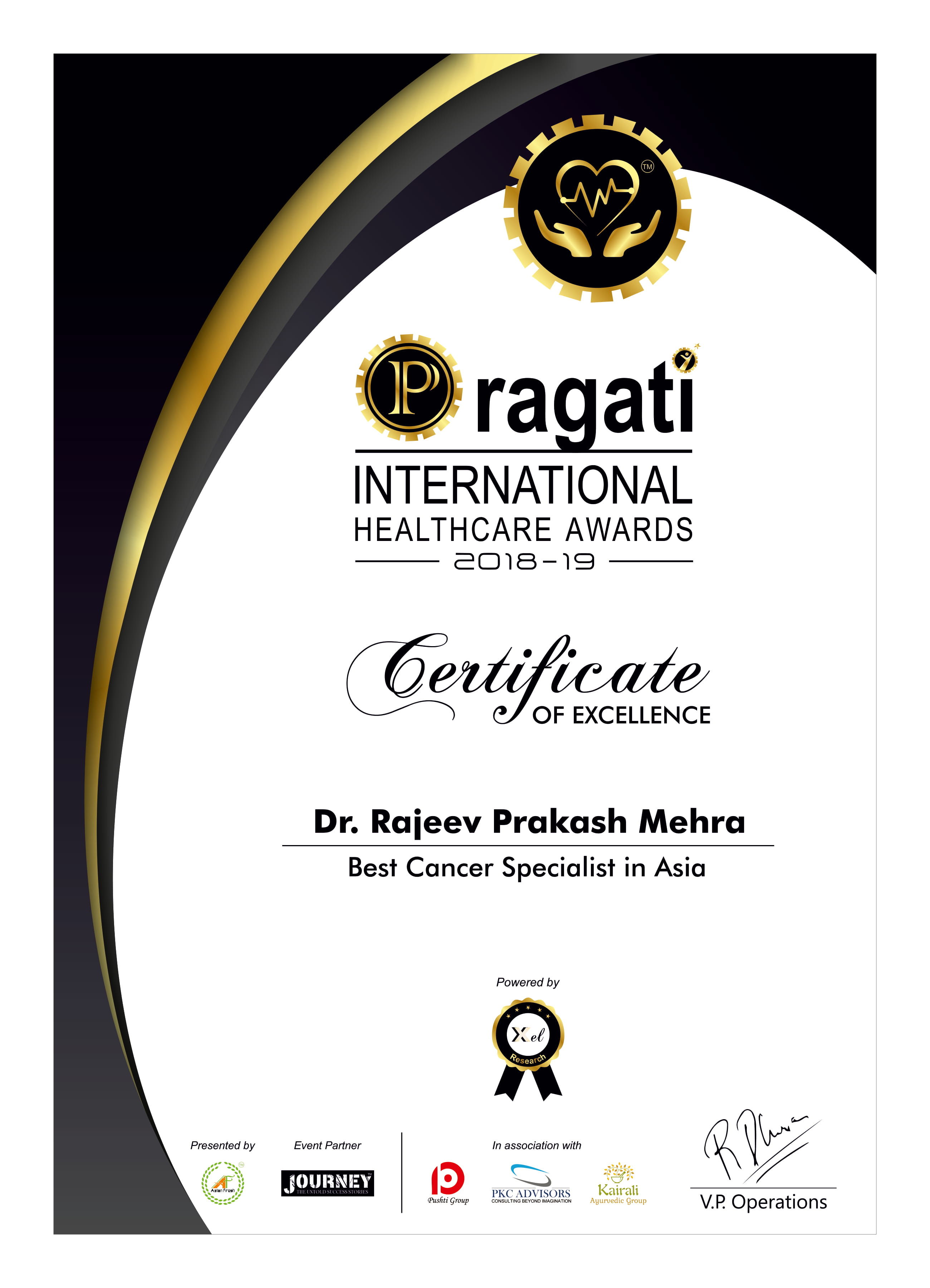 International Healthcare Awards Dr. Rajeev Mehra 2019 Best Cancer Specialist in Asia
