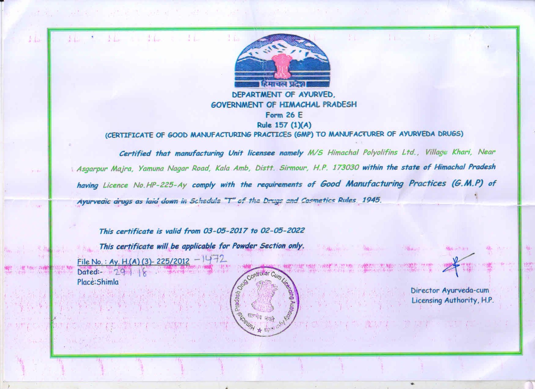 Ayurveda Certificate-2017 to 2022