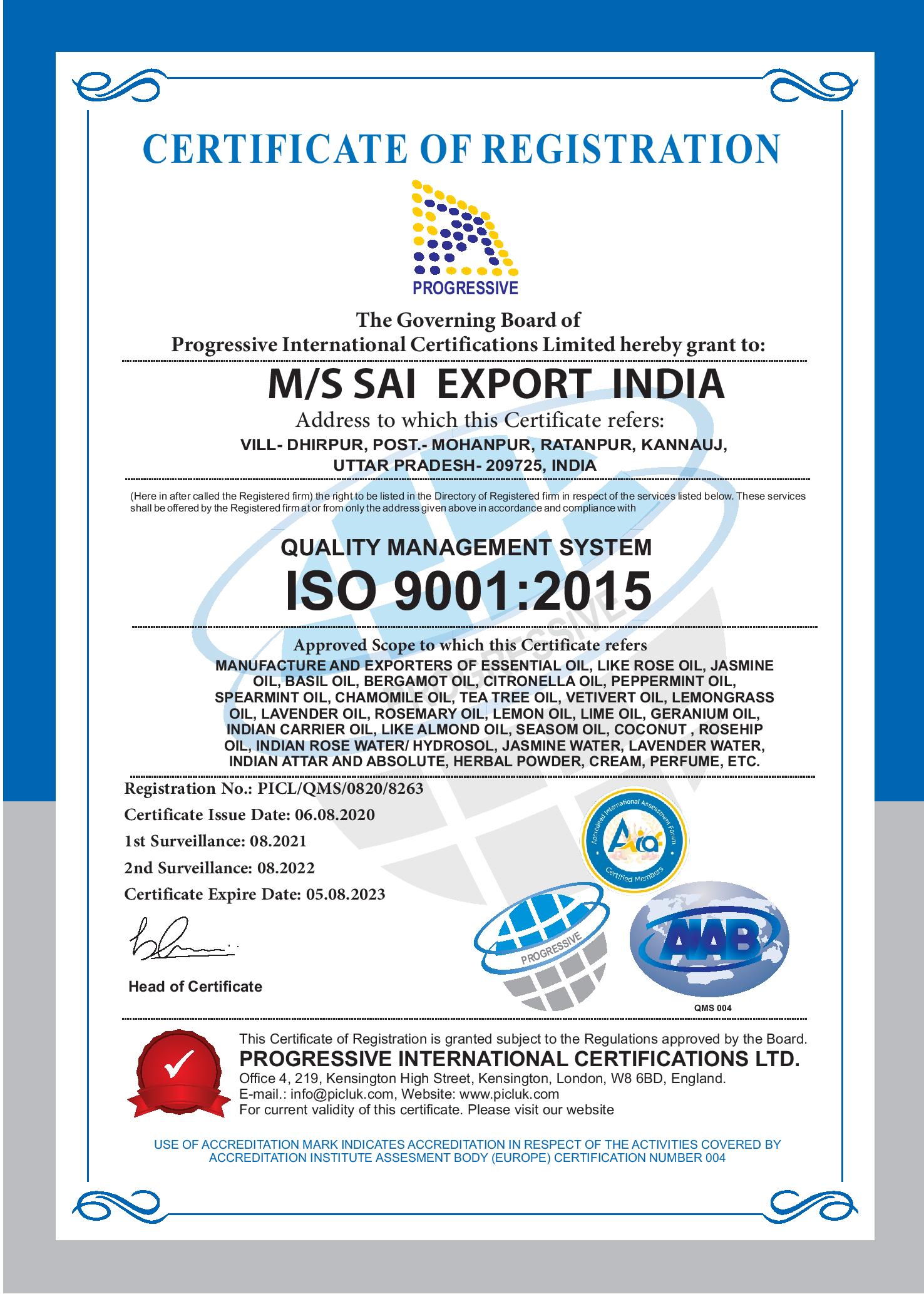 Sai Export India  ISO 9901 : 2015