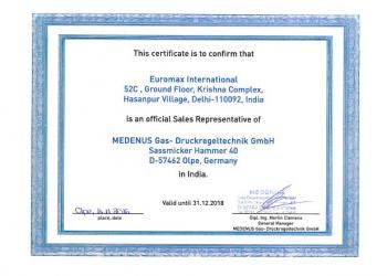 MEDENUS Gas- Druckregeltechnik Gmbh Certificate