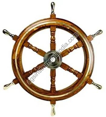 Wooden Ship Wheel with Brass Ring