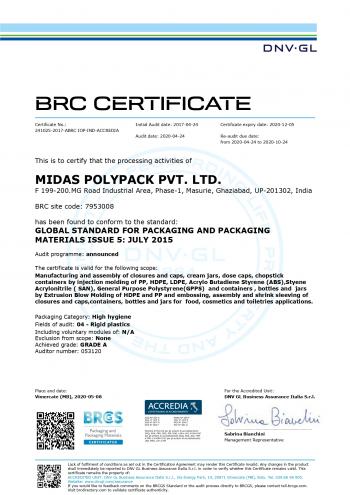 BRC Certification (with A-grade )