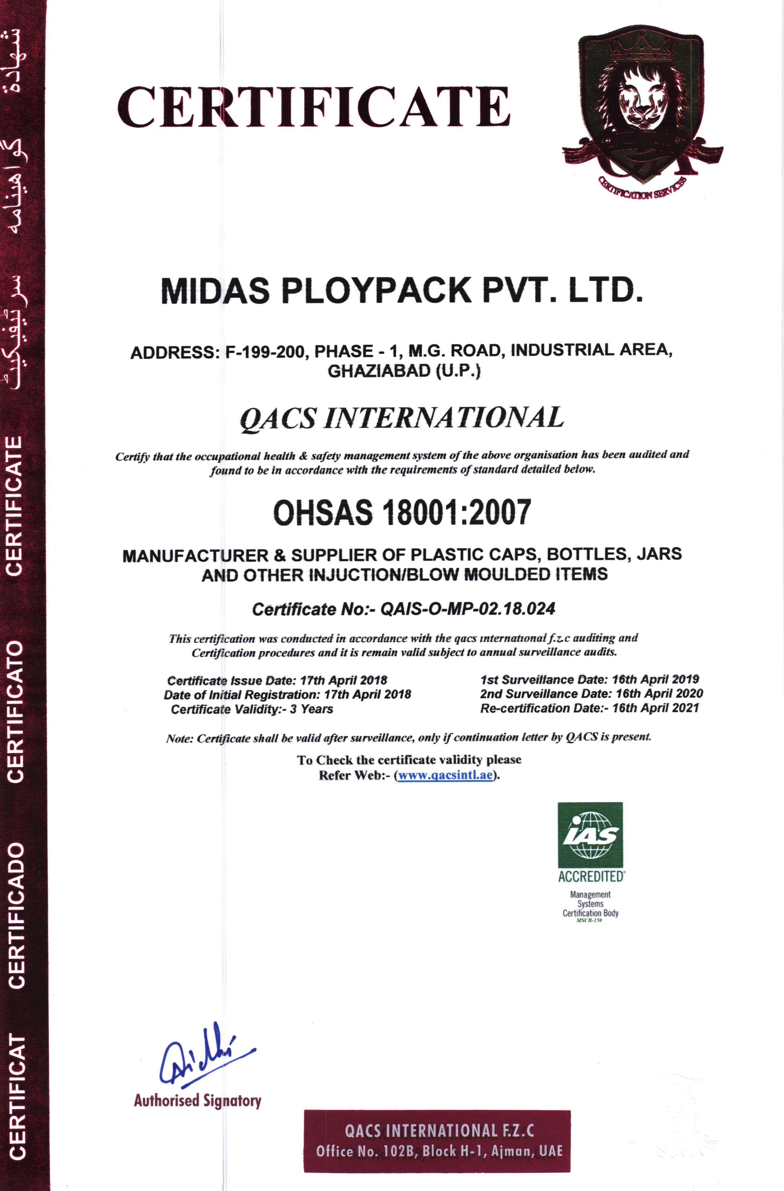 OHSAS 1800:2007 Certification
