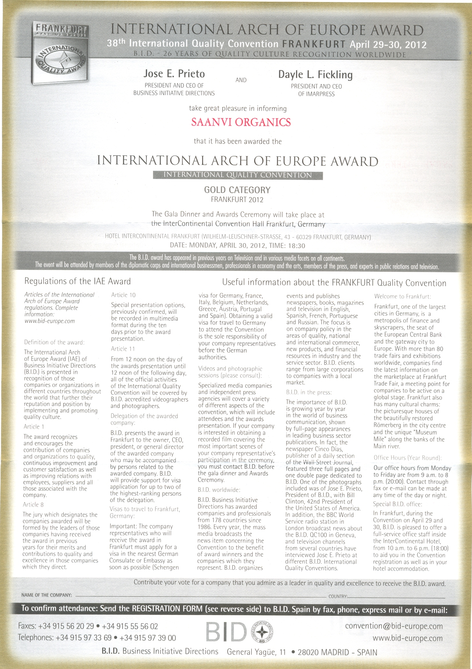 International Arch Of Europe Award