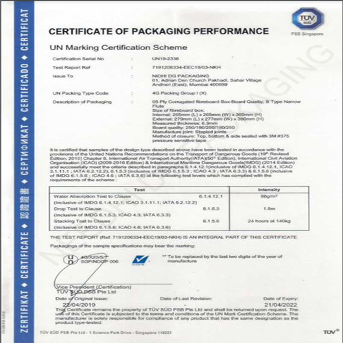 CERTIFICATE OF UN X-20