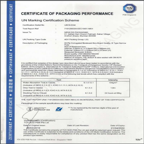 CERTIFICATE OF UN X-7