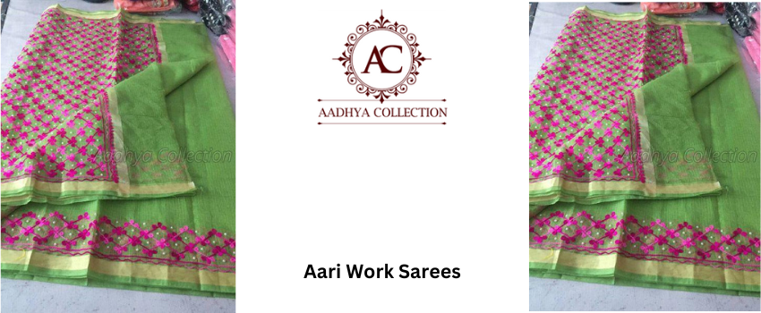 Aari Work Sarees - Heavy Embroidery Embellishments on the Saris
