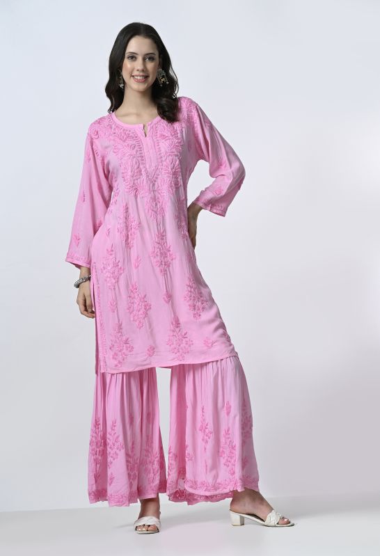 Pink Chikankari Kurta Palazzo Set