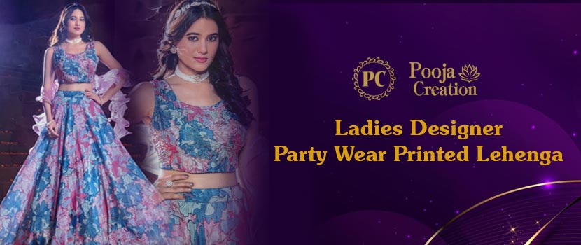 Ladies’ designer party wear printed Lehenga: the perfect outfit for every celebration.