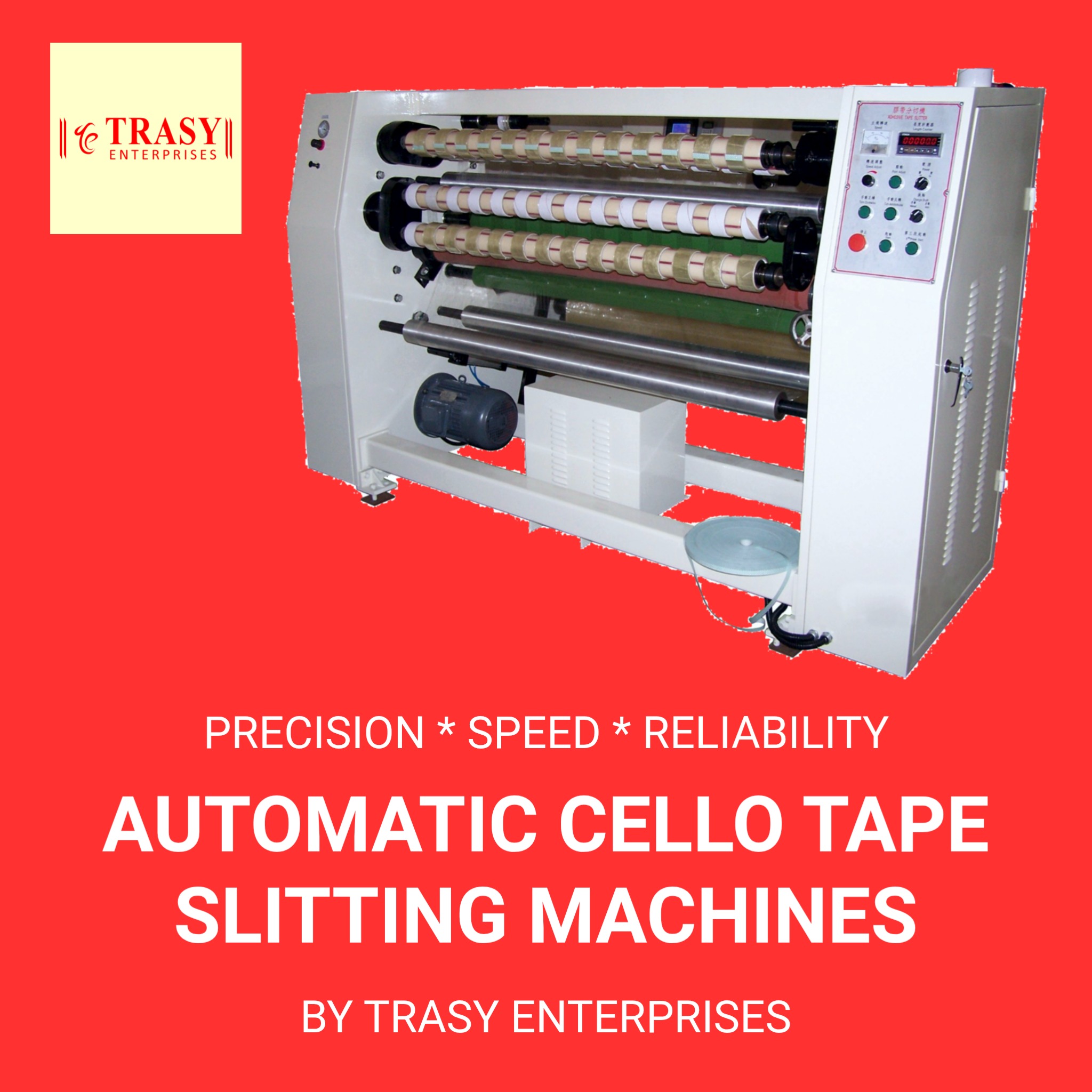 Automatic BOPP Cello Tape Slitting Machines by Trasy Enterprises