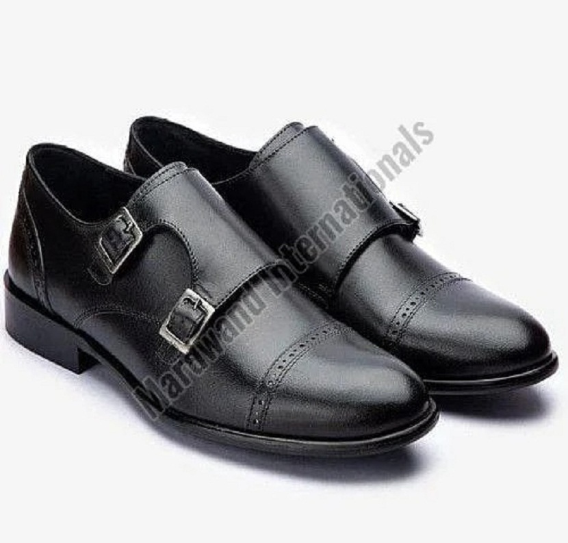 Mens Black Double Monk Strap Leather Shoes for Business and Office Wear